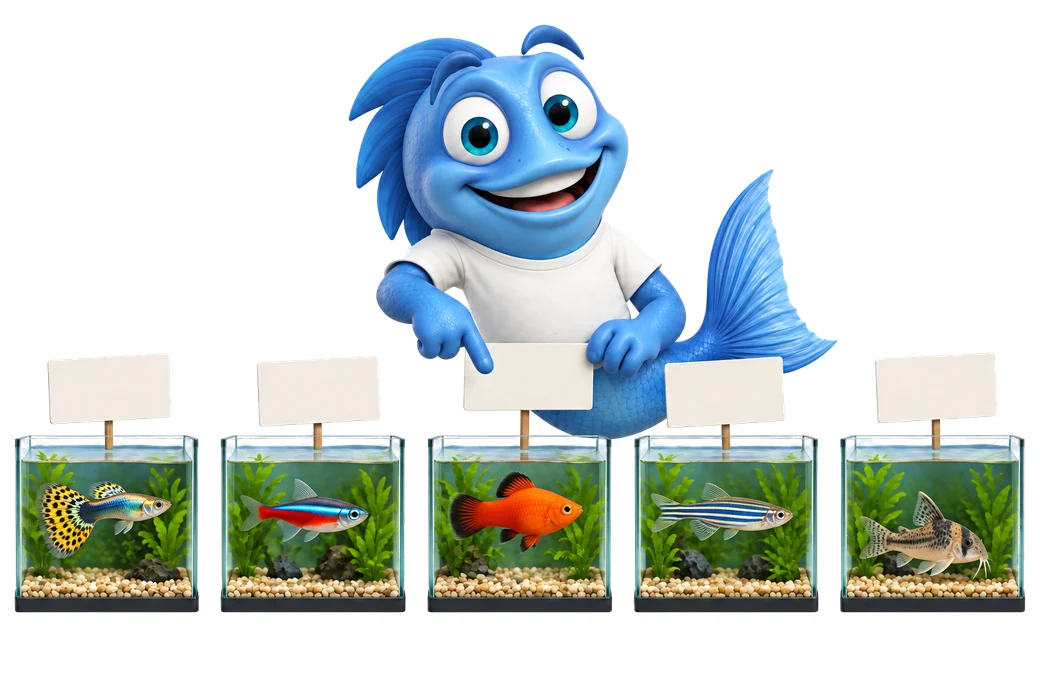 Mr. Fishy stellt fünf Fische für Anfänger vor: Guppy, Neonsalmler, Platy, Zebrabärbling und Panzerwels.