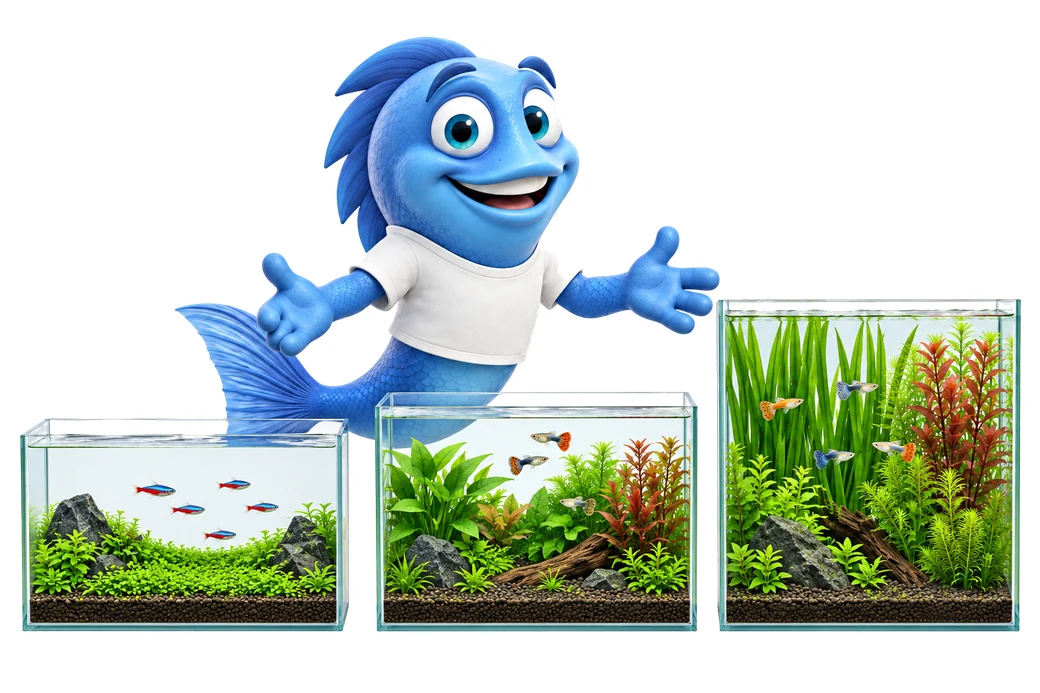 Mr. Fishy stellt niedrige, mittelhohe und hohe Wasserpflanzen vor.