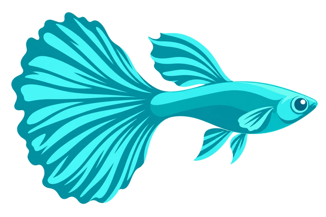 Zeichnung eines türkisfarbenen Guppys als Symbol für Lebendgebärende.