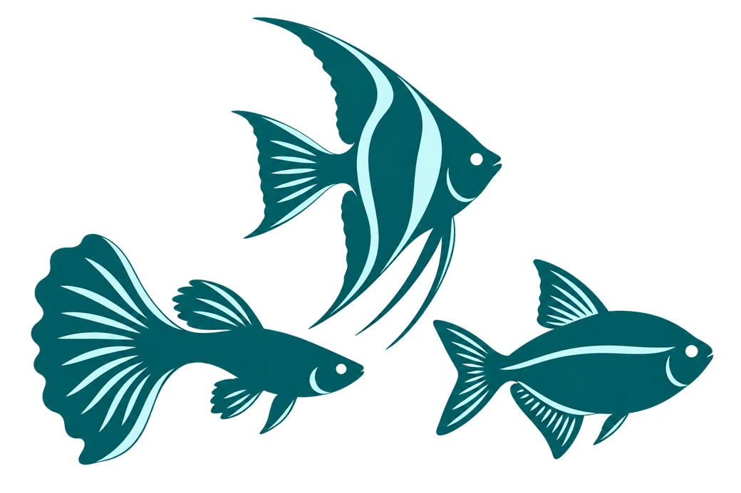 H09 icon kopf sonstiges Zeichnung eines Skalars und zweier weiterer Fische als Symbol für sonstige Aquarienfische.